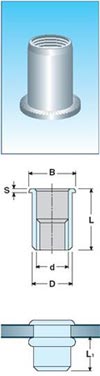 Rivet nut with flat cylindrical head